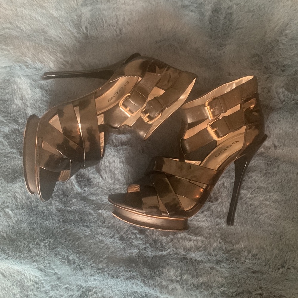 🌹Y2K BEBE • Black - Platform - 5 inch Heels Leather - Sandals • VINTAGE